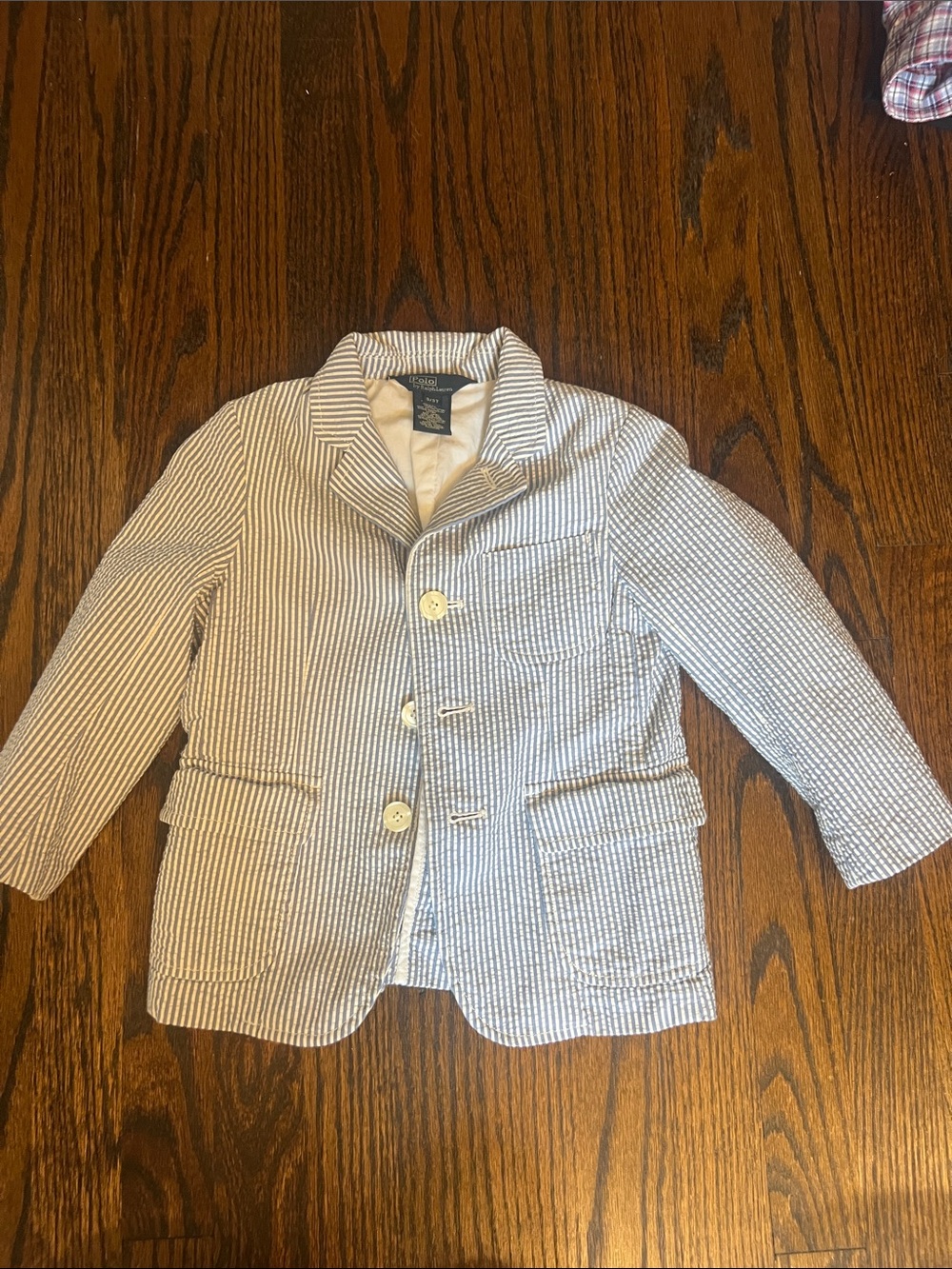 Polo by Ralph Lauren Light Blue & White Striped Seersucker Blazer